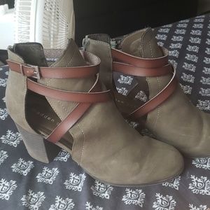 Olive Suede Booties With Cutouts